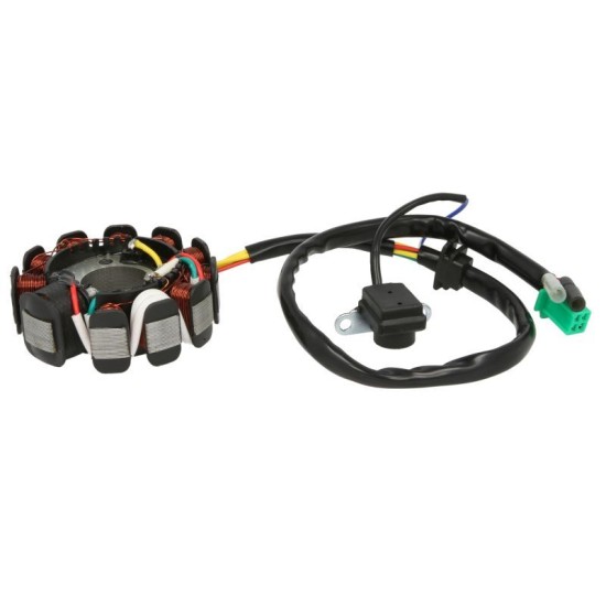 Stator Gy6 125-150cc, 11 poli, 5 fire, senzor scanteie, 88mm