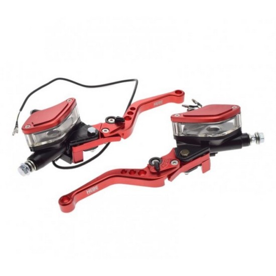 Set manete moto frana si ambreiaj, hidraulic, rosu