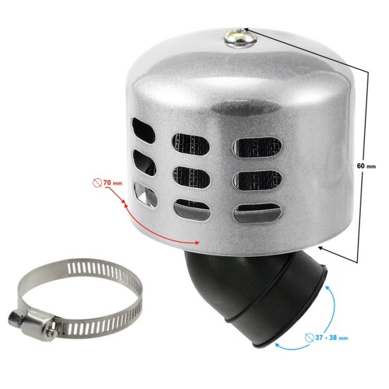 Filtru aer sport Rival Store, cu capac protectie, diametru 38mm, argintiu