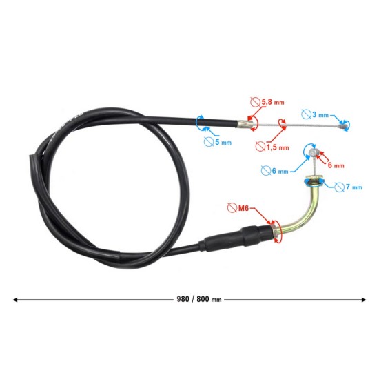 Cablu acceleratie moped-scuter F1, lungime 980/800mm