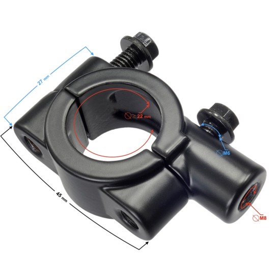 Suport prindere oglinda pe ghidon universal, filet 8mm