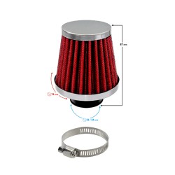 Filtru aer sport, diametru 34mm, rosu