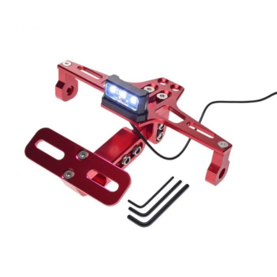 Suport reglabil nr inmatrculare cu iluminare led universal atv-moto, aluminiu, rosu, Rival Store